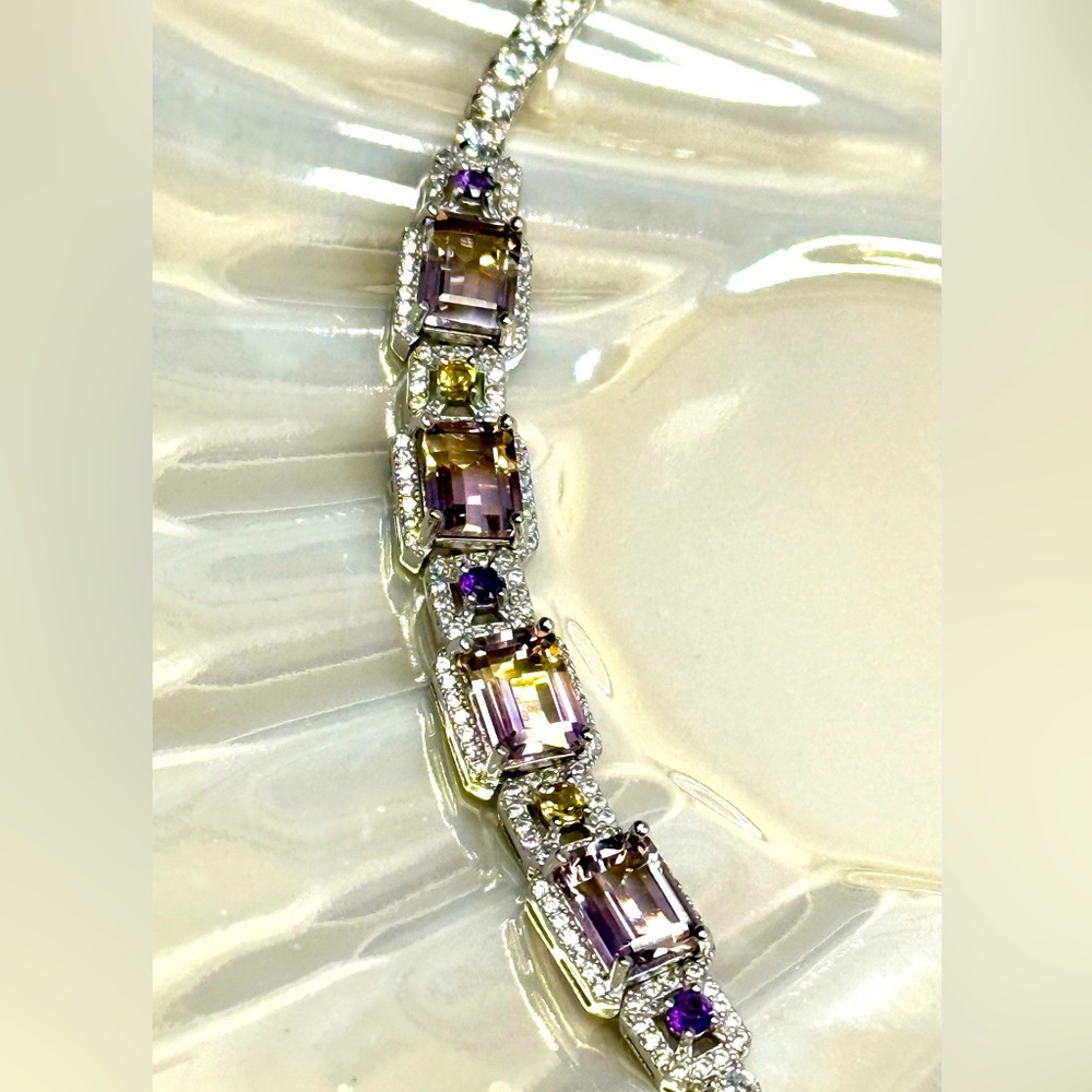 BAM2  9.5CTNatural Bolivian OMBRÉ AMETRINE Bracelet Rhodium plated Silver S925